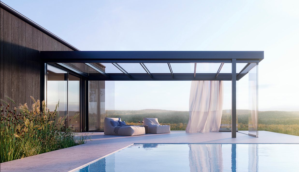Modernes Terrassendach aus Aluminium und Glas von Solarlux